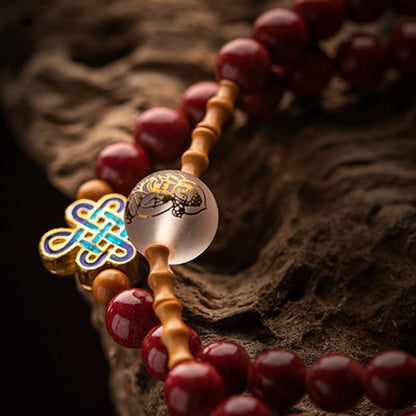 Buddhist Blessing Chinese Zodiac Natal Buddha Red Agate Small Leaf Red Sandalwood Cinnabar Amulet Blessing Double Wrap Bracelet