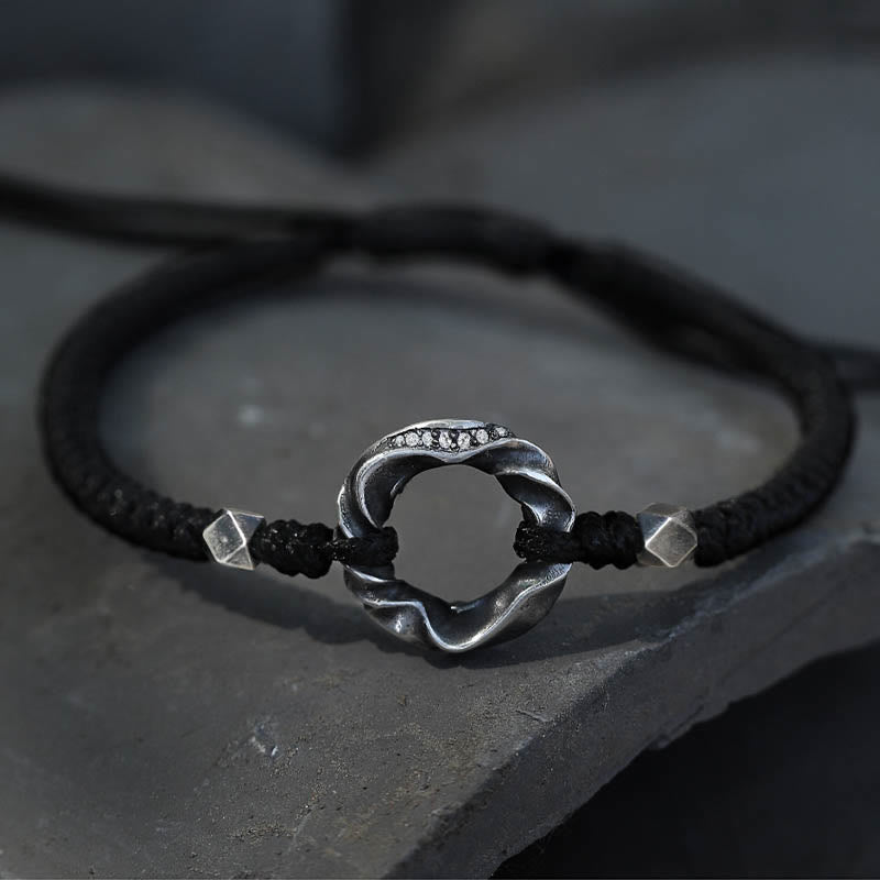 Buddhist Blessing 999 Sterling Silver Peace Buckle Black Wax Rope Protection Bracelet