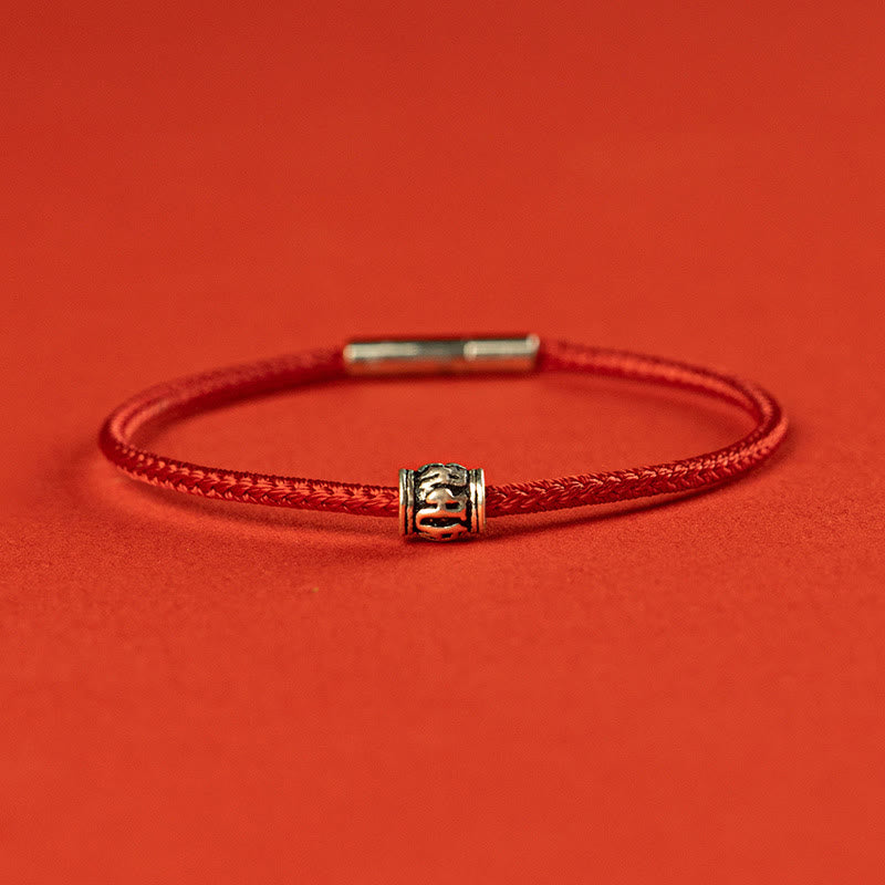 Buddhist Blessing Red String Black String Six True Words 925 Sterling Silver Peace Bracelet