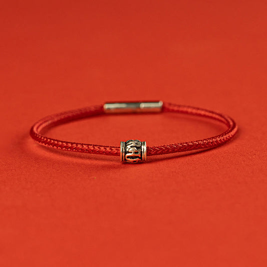 Buddhist Blessing Red String Black String Six True Words 925 Sterling Silver Peace Bracelet