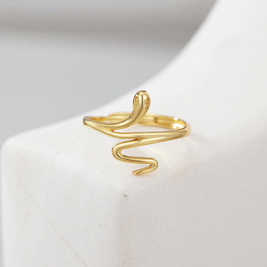 Buddhist Blessing 925 Sterling Silver Golden Snake Year Of The Snake Calm Balance Adjustable Ring