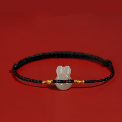 Buddhist Blessing Hetian Jade Cute Rabbit String Luck Bracelet