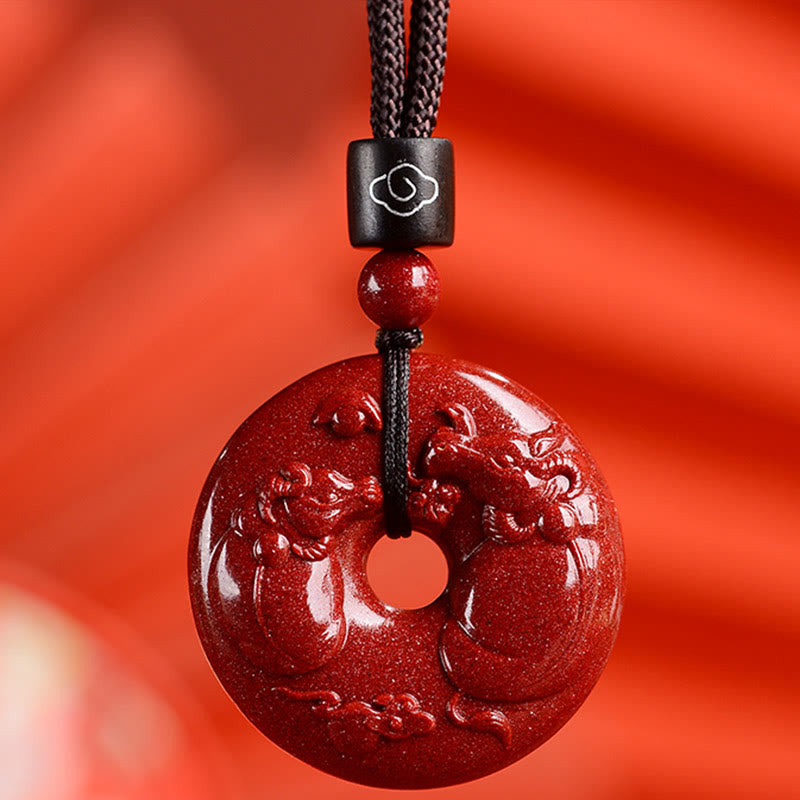 Buddhist Blessing Chinese Zodiac Cinnabar Peace Buckle Calm Necklace Pendant
