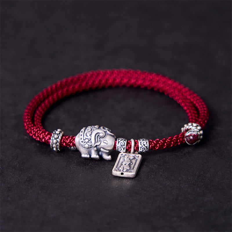 Buddhist Blessing 925 Sterling Silver Elephant Safe And Well Amulet Charm Strength Bracelet