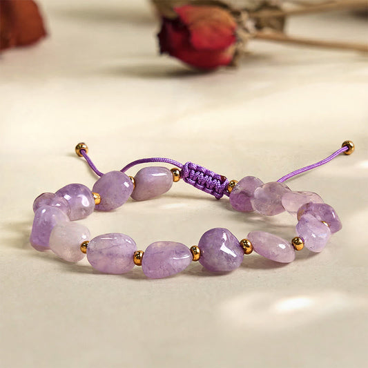 Buddhist Blessing Irregular Shape Amethyst Braid String Balance Bracelet