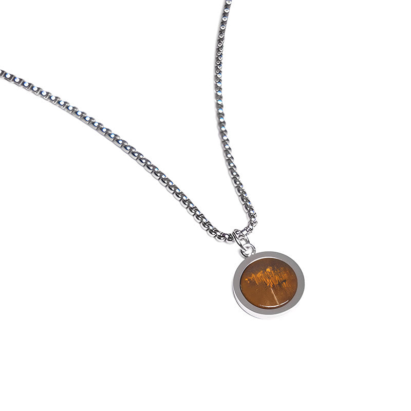 Buddhist Blessing Natural Stone Turquoise Tiger Eye  Lazurite Malachite Titanium Steel Purification Necklace Pendant