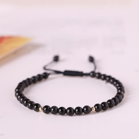 Buddhist Blessing Small Black Obsidian Beads Fulfillment Rope Bracelet