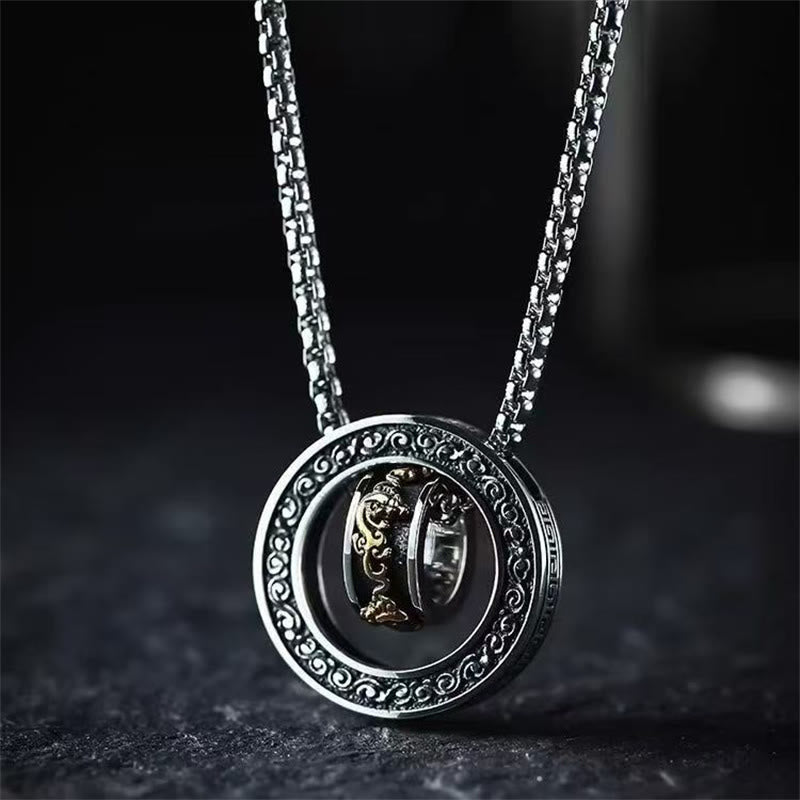 Buddhist Blessing Double Ring PiXiu Peace Buckle Wealth Rotatable Necklace Pendant