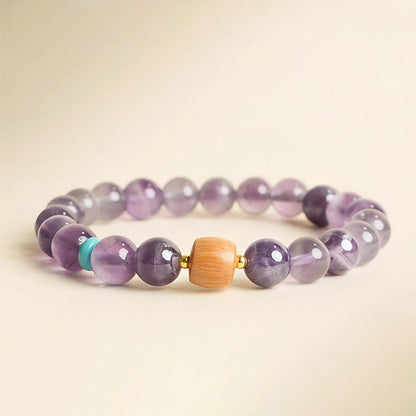 Buddhist Blessing Natural Amethyst Lucky Wooden Beads Peace Bracelet