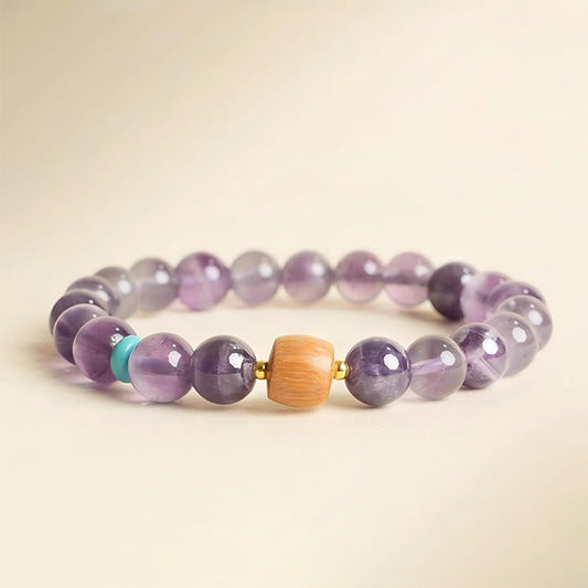 Buddhist Blessing Natural Amethyst Lucky Wooden Beads Peace Bracelet