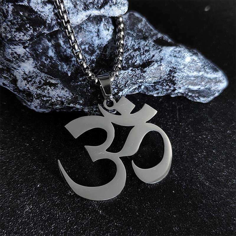 Buddhist Blessing Om Symbol Mantra Stainless Steel Focus Necklace Pendant