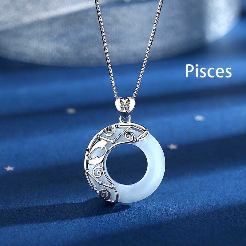 Buddhist Blessing 925 Sterling Silver 12 Constellations of the Zodiac Cat's Eye Love Support Necklace Pendant