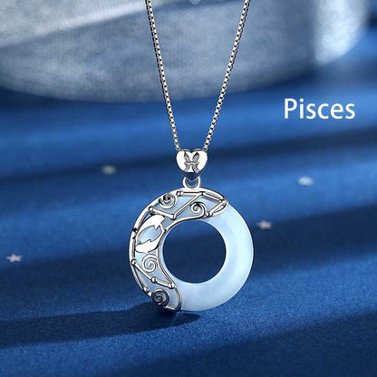 Buddhist Blessing 925 Sterling Silver 12 Constellations of the Zodiac Cat's Eye Love Support Necklace Pendant