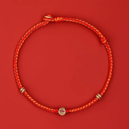 Buddhist Blessing Handmade Braided Red String 925 Sterling Silver Fu Character Luck Bracelet