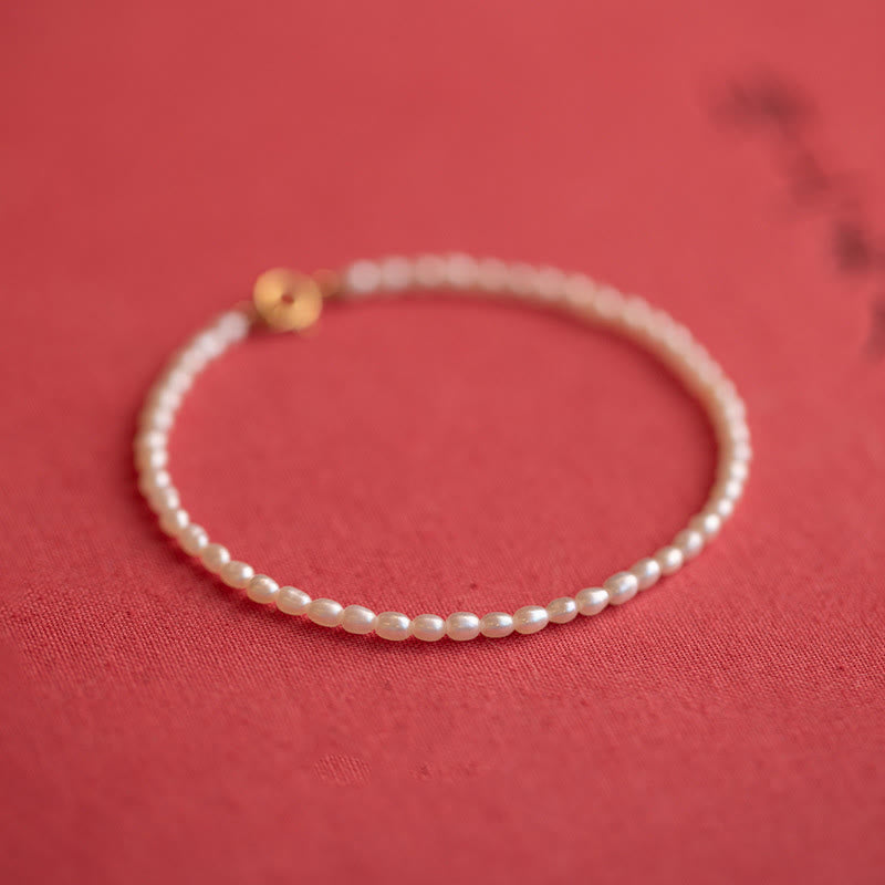 Buddhist Blessing 2mm Natural Pearl Ultra-thin Beads 14k Gold Plated Copper Wisdom Bracelet