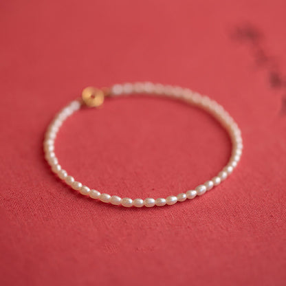 Buddhist Blessing 2mm Natural Pearl Ultra-thin Beads 14k Gold Plated Copper Wisdom Bracelet