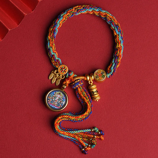 Buddhist Blessing Thangka Tibetan Chinese Zodiac Zakiram Colorful Rope Connection String Bracelet