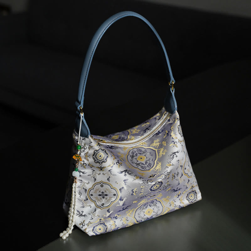 Buddhist Blessing Lotus Bamboo Crane Deer Butterfly Mountain Xiangyunsha Silk Song Brocade Crossbody Bag Shoulder Bag