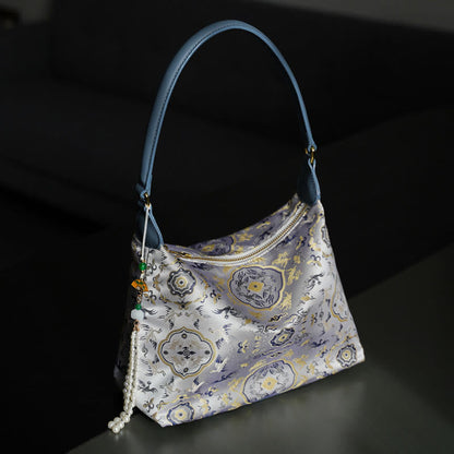 Buddhist Blessing Lotus Bamboo Crane Deer Butterfly Mountain Xiangyunsha Silk Song Brocade Crossbody Bag Shoulder Bag