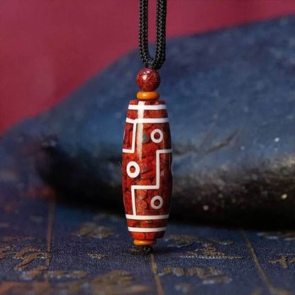 Buddhist Blessing Cinnabar Nine-eye Dzi Bead Blessing Necklace Pendant