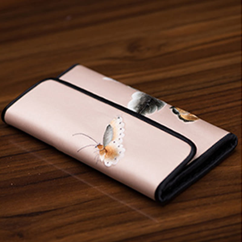 Buddhist Blessing Peony Flower Su Embroidery Journey Shopping Long Purse Handbag