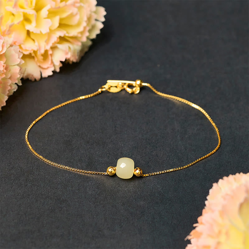 Buddhist Blessing 925 Sterling Silver Natural Jade Bead Abundance Chain Bracelet