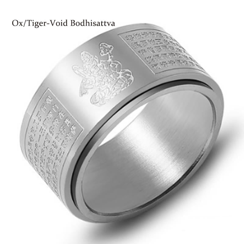 Buddhist Blessing Chinese Zodiac Natal Buddhist Blessing Heart Sutra Carved Titanium Steel Calm Rotatable Ring