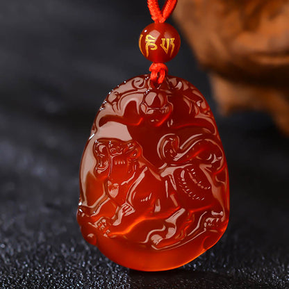 Buddhist Blessing Chinese Zodiac Red Agate Calm Necklace Pendant