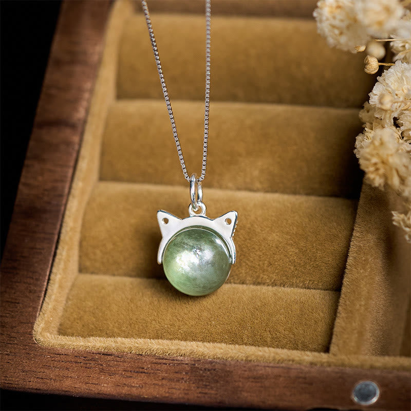 Buddhist Blessing 925 Sterling Silver Natural Green Lepidolite Cat Protection Necklace Pendant