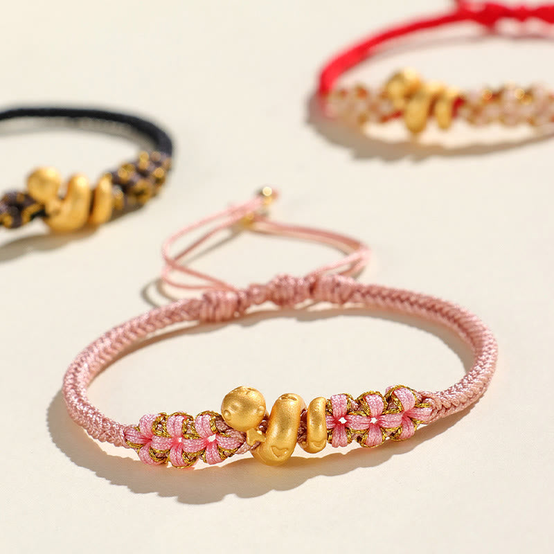 Buddhist Blessing Handmade 999 Sterling Silver Year Of The Snake Red String Heart Peach Blossom Luck Bracelet