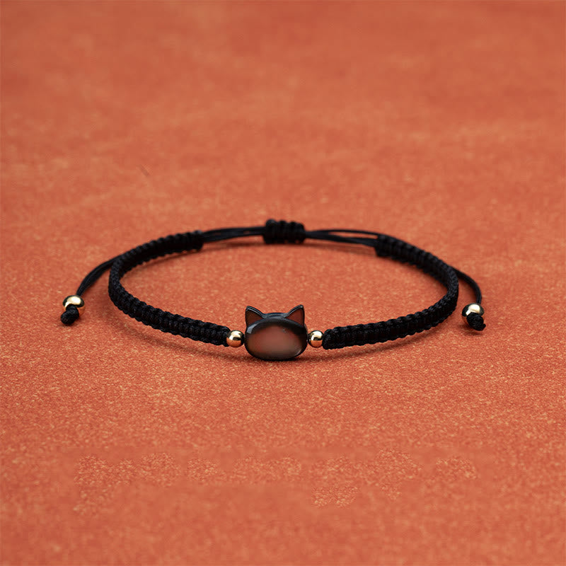 Buddhist Blessing Faceless Cat Head Red String Shell Connection Bracelet