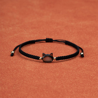 Buddhist Blessing Faceless Cat Head Red String Shell Connection Bracelet