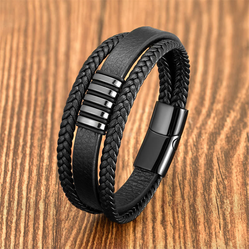 Buddhist Blessing Multi-layer Leather Rope Titanium Steel Buckle Balance Bracelet