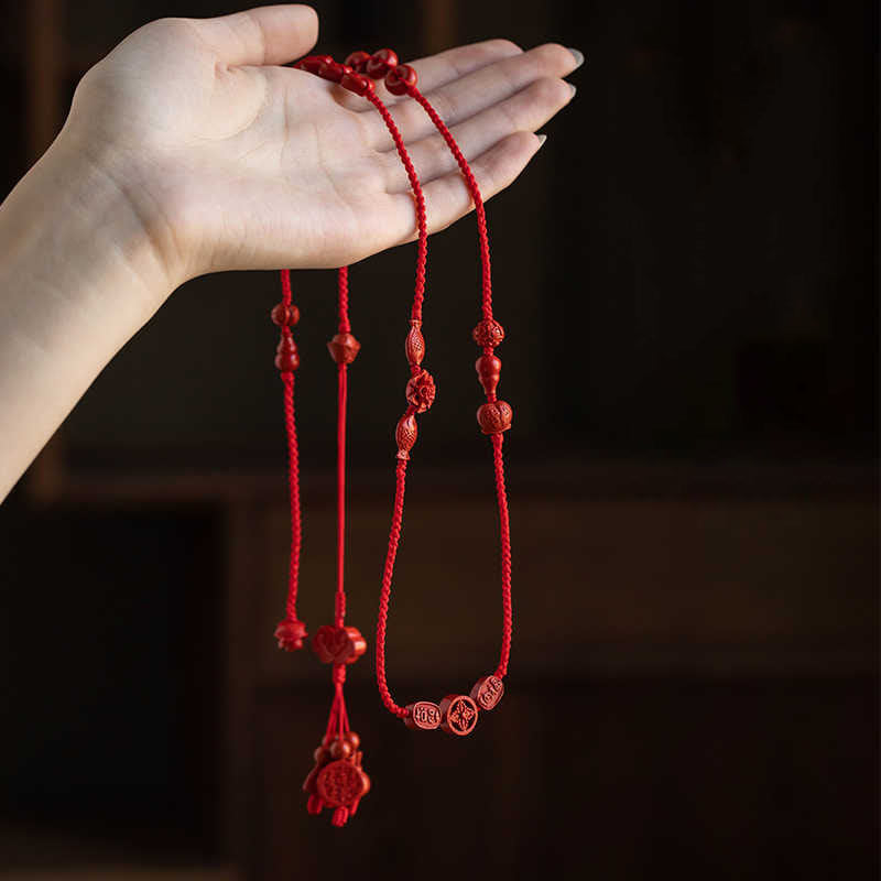 Buddhist Blessing Natural Cinnabar Calm Blessing Red String Belly Chain