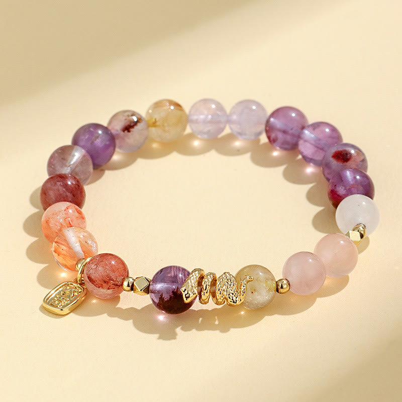Buddhist Blessing Various Crystal Pink Crystal Amethyst Year Of The Snake Lucky Bracelet