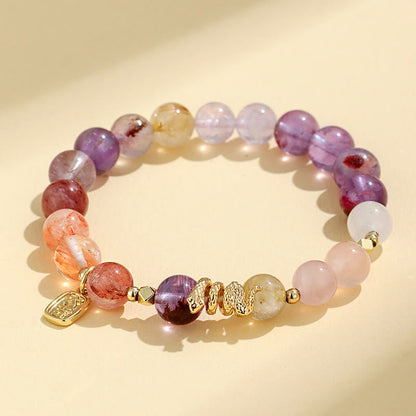 Buddhist Blessing Various Crystal Pink Crystal Amethyst Year Of The Snake Lucky Bracelet