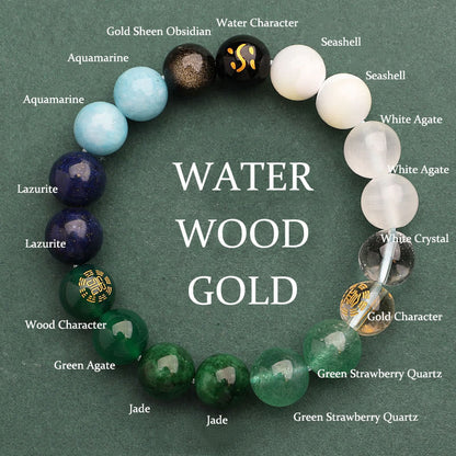 Buddhist Blessing Five Elements Various Agate Crystal Green Strawberry Quartz Sun Stone Wealth Bracelet
