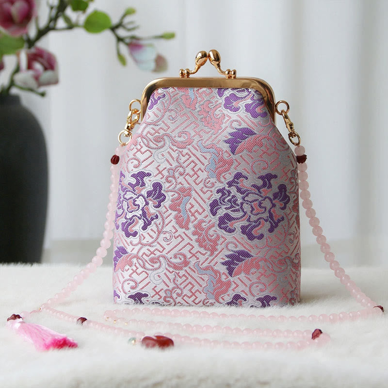 Buddhist Blessing Retro Chinese Embroidery Pearl Chain Crossbody Bag Shoudler Bag