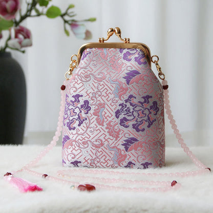 Buddhist Blessing Retro Chinese Embroidery Pearl Chain Crossbody Bag Shoudler Bag