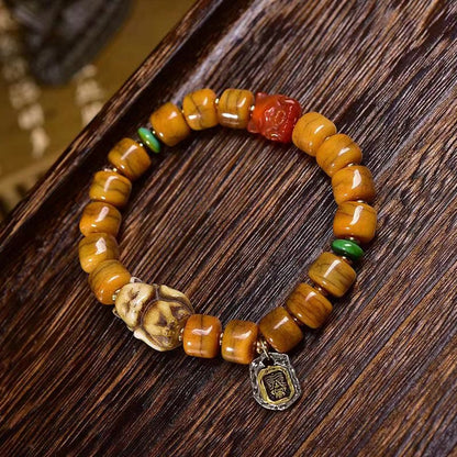 Buddhist Blessing Vintage Tibetan Bone Beads Dzi Bead Cute Fox Balance Bracelet
