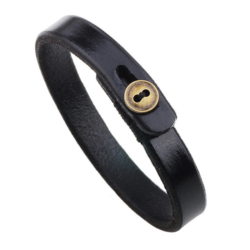 Buddhist Blessing Vintage Plain Leather Button Buckle Confidence Bracelet
