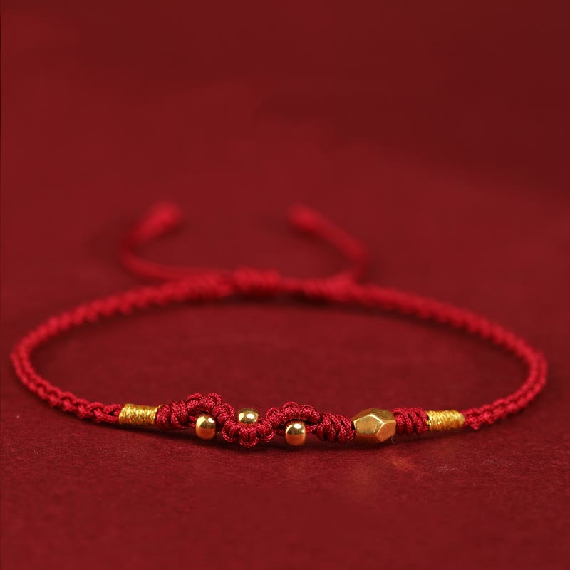 Buddhist Blessing 999 Gold Year of the Snake Mini Gold Bead Handmade Luck Protection Braided Bracelet