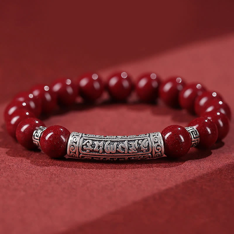 Buddhist Blessing Cinnabar 999 Sterling Silver Six True Words Blessing Bracelet