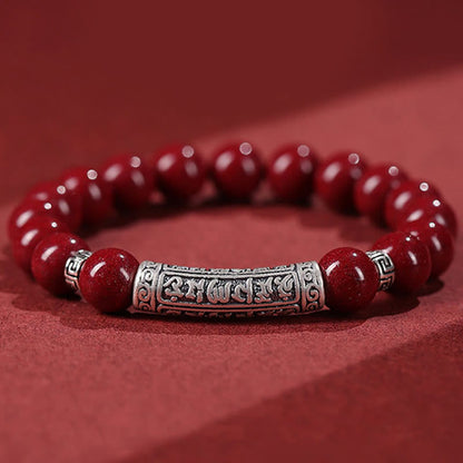 Buddhist Blessing Cinnabar 999 Sterling Silver Six True Words Blessing Bracelet