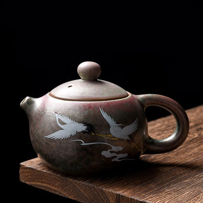 Buddhist Blessing White Crane Cloud Chinese Gongfu Tea Ceramic Kung Fu Teapot
