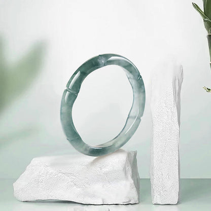 Buddhist Blessing Natural Jade Bamboo Prosperity Abundance Ring