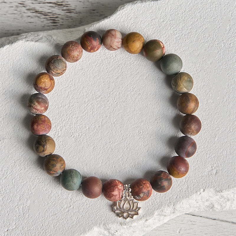 Buddhist Blessing 925 Sterling Silver Lotus Design Picasso Jasper Positive Bracelet