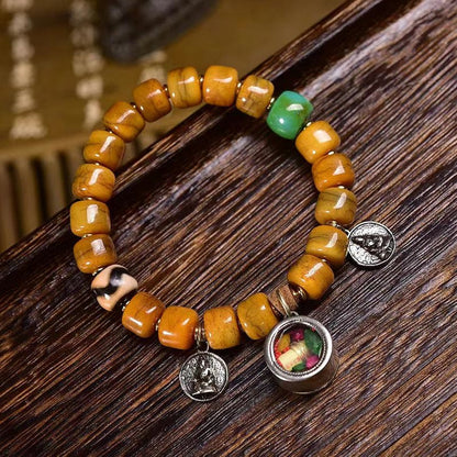 Buddhist Blessing Vintage Tibetan Bone Beads Dzi Bead Cute Fox Balance Bracelet