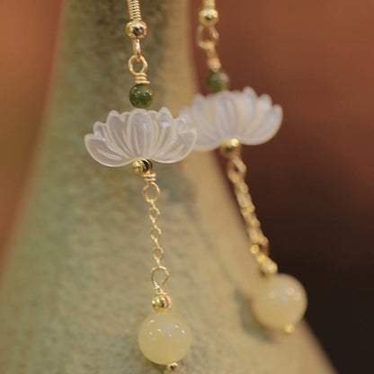 Buddhist Blessing Hetian Jade Lotus Prosperity Earrings