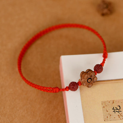 Buddhist Blessing Peach Wood Small Peach Blossom Cinnabar Wealth String Bracelet Anklet